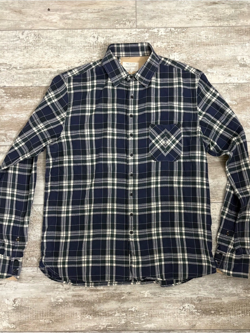 rag & bone Blue and Green Plaid Button-Down Shirt
